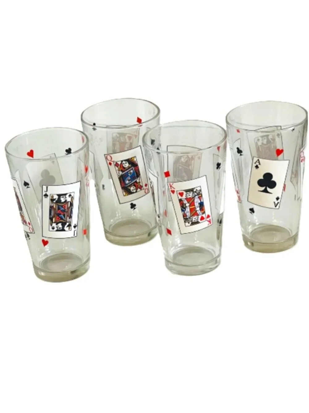 Vintage 1970s Luminarc France Poker Card Party Beer Pint Glasses MCM Barware